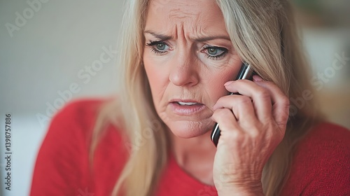 Concerned woman talking on her cell phone with a worried expression