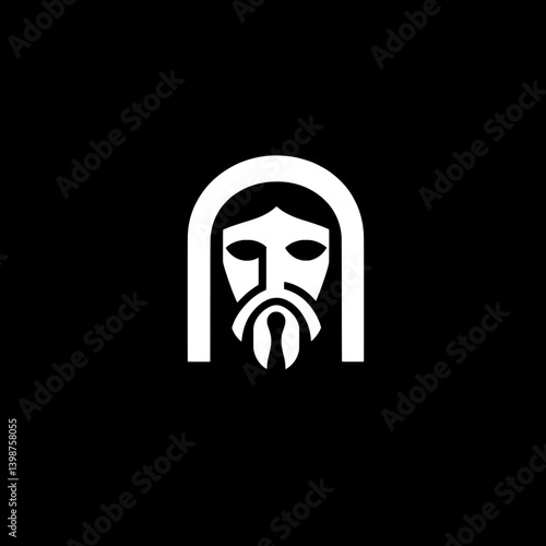 Minimalist logo design featuring a stylized character with an arch and detailed facial features