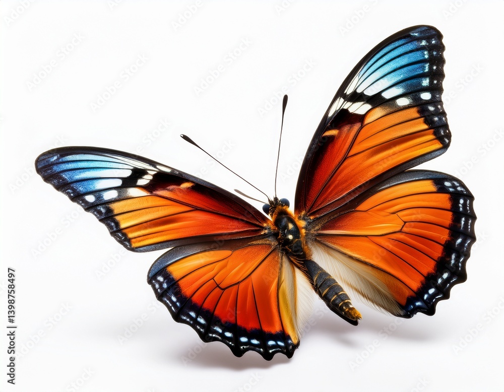 Fototapeta premium butterfly flying isolated on white background beautiful butterfly caught in flight isolated on white background