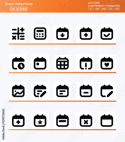 Set of 20 bold user interface icons, assept, document, icon, flat, vector, assistive, listening, systems, asterik, astonished, face, at, attribution, pen, pencil, aubergine