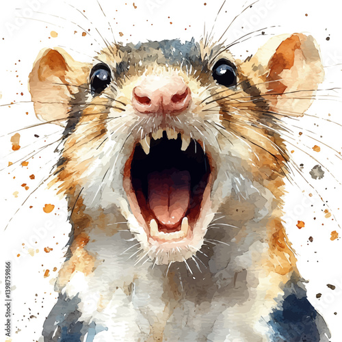 Solenodon, watercolor illustration, isolated on a white background.

