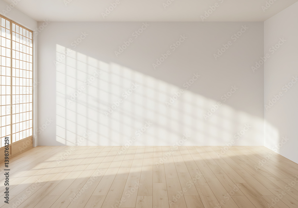 Fototapeta premium Minimalist interior design empty room with light wood floor and window