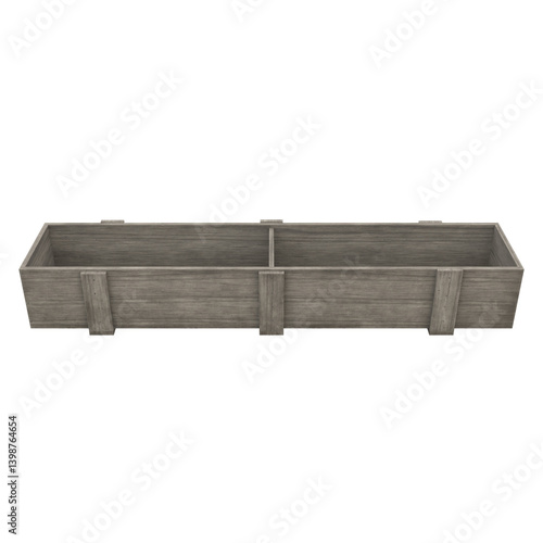 Old Wooden Trough, 3d illustration isolated on white background