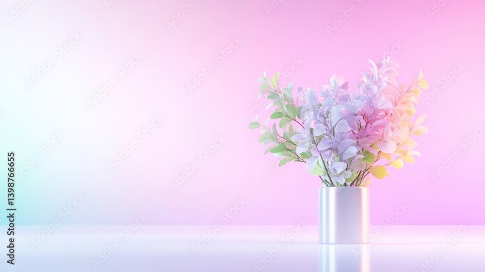 Obraz premium Pastel colored flowers in a vase on a gradient background
