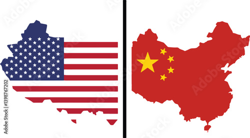 usa and china flags divided by a trade barrier symbolizing ongoing economic rivalry vector illustration