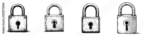 Different styles of locks displayed in a row showcasing various designs and mechanisms for security