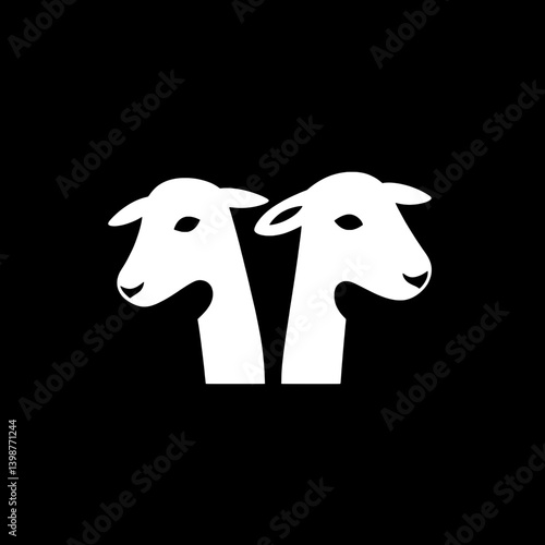 Minimalist dual goat head logo design in black and white vector format for modern branding