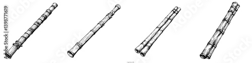 Different types of flutes displayed on a plain background for artistic evaluation and comparison of design and craftsmanship