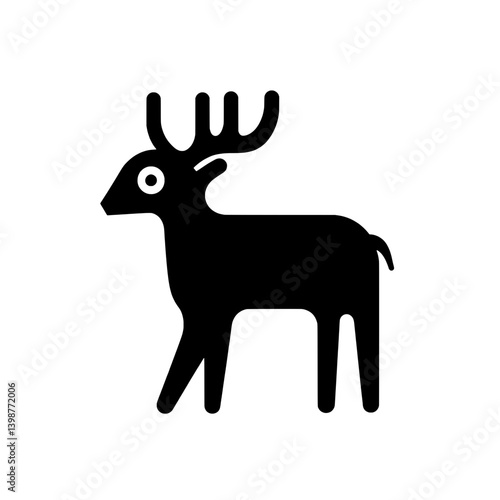 Minimalistic black and white vector icon of a deer with antlers designed for various applications