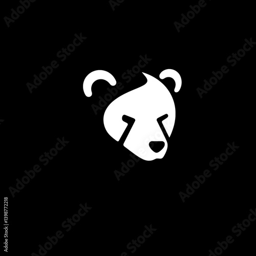 Panda head logo design in minimalistic style with vector format in black and white color scheme