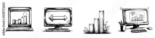 Illustrations of digital analytics and data representation during a daytime business analysis session