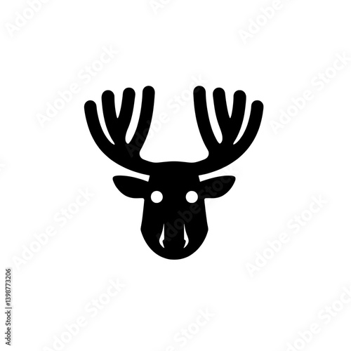 Minimalist black and white vector logo of a deer head with antlers suitable for various design projects