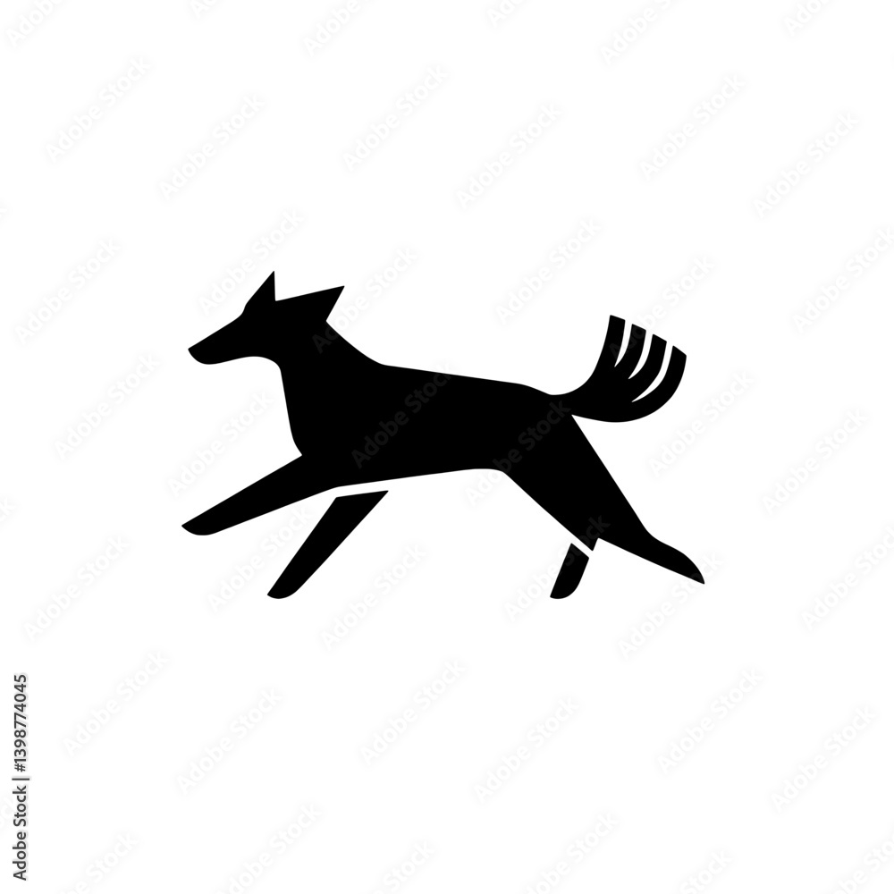 Obraz premium Minimalist vector icon of a running dog in black and white design suitable for various creative projects