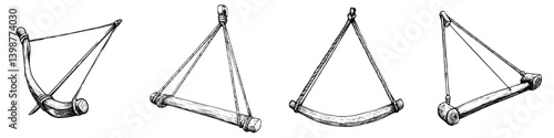Historical illustrations of various types of bows highlighting their design and construction methods in ancient archery