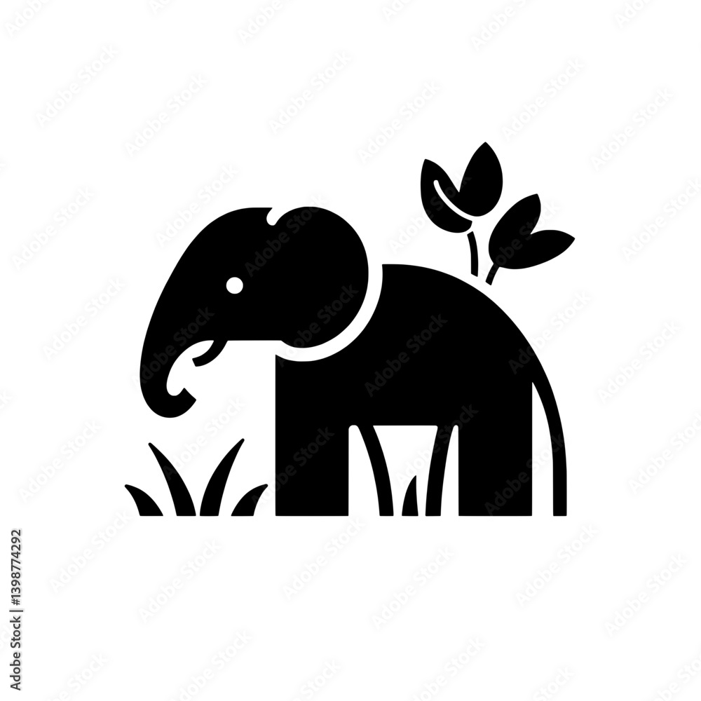 Fototapeta premium Illustration of an elephant in a minimalistic style featuring simple shapes and a monochrome color scheme showcasing nature elements