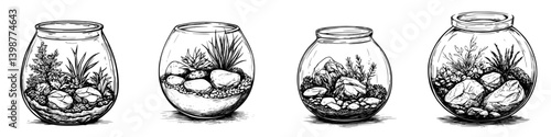 Creative designs of glass terrariums showcasing diverse plant arrangements and decorative elements for indoor decor
