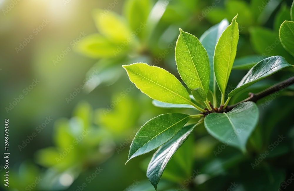 Obraz premium Close-up of fresh green kaffir lime leaves on tree branch. Medicinal plant foliage, tropical herbal ingredient for Thai cooking. Healthy organic culinary concept. Macro shot of natural freshness.