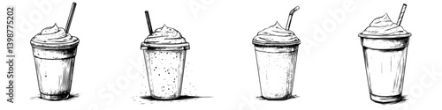 Delicious variety of milkshakes served in tall cups during a summer afternoon gathering