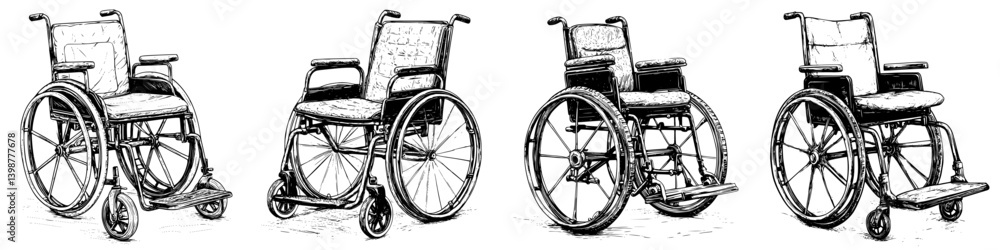 Fototapeta premium Different designs of wheelchairs showcased in a creative and artistic manner, highlighting their unique features and styles