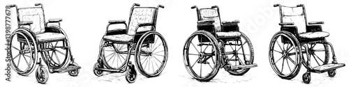 Different designs of wheelchairs showcased in a creative and artistic manner, highlighting their unique features and styles