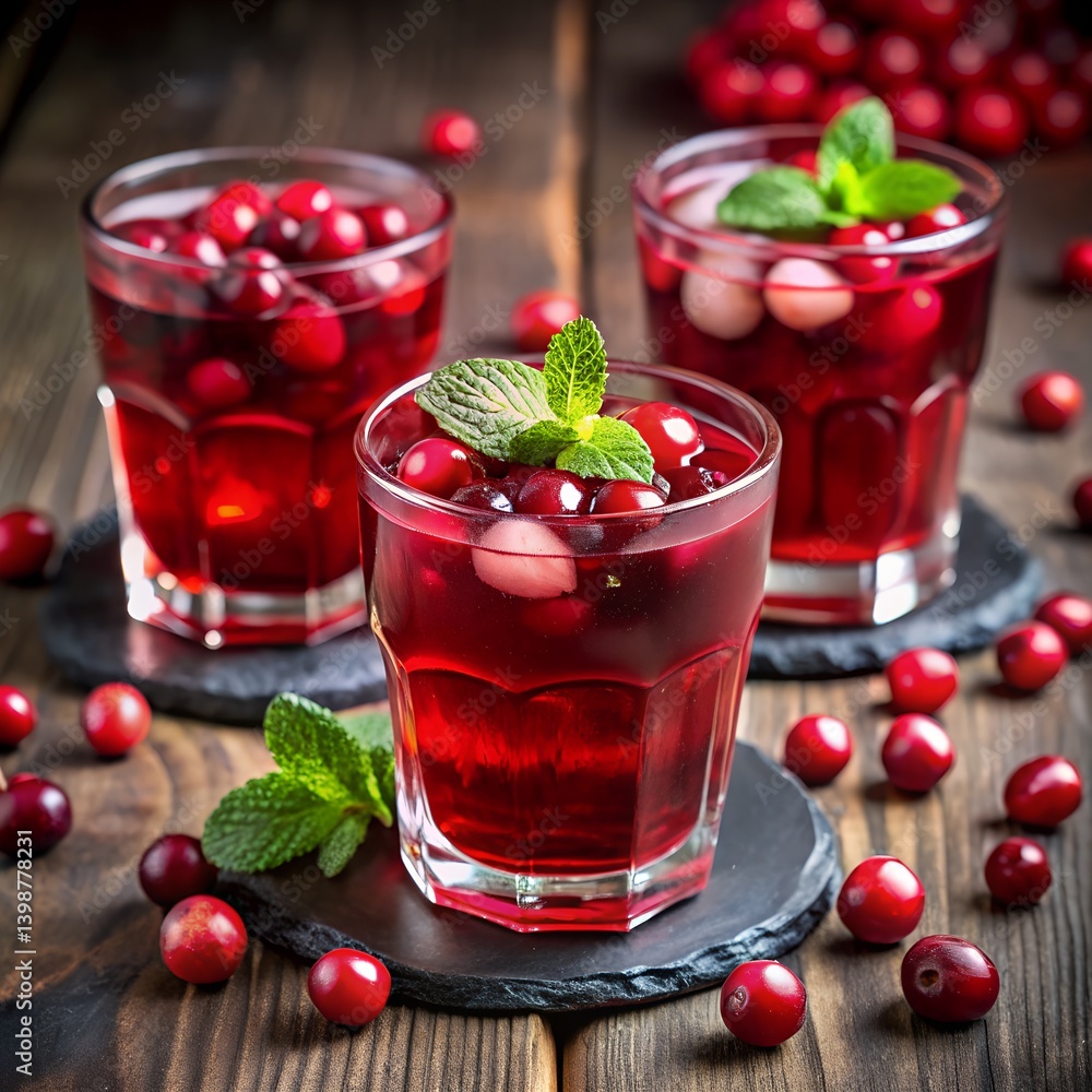 Chilled Cranberry Juice with Berries Garnish. Chilled Cranberry Juice with Berries Garnish.
