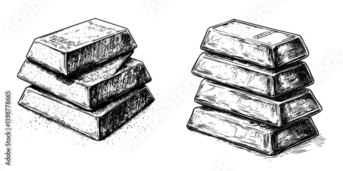 Artistic representation of gold bars stacked together in a detailed sketch