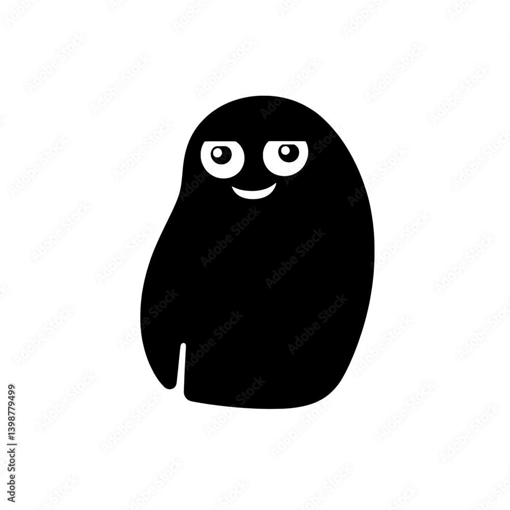 Obraz premium Unique minimalist logo icon featuring a friendly black character with white eyes against a white background in vector format