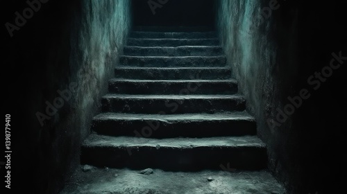Dark Staircase Leading to the Unknown Mysterious and Atmospheric Steps in a Haunted Setting fo