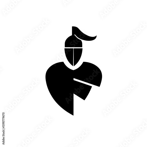 Minimalist black and white vector logo depicting a knight silhouette with a modern design and clean lines showcasing simplicity and elegance
