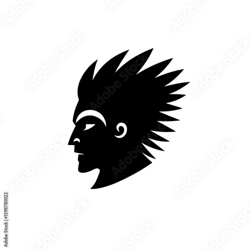 Profile silhouette of a minimalist black and white logo featuring a spiked hairstyle and bold facial features