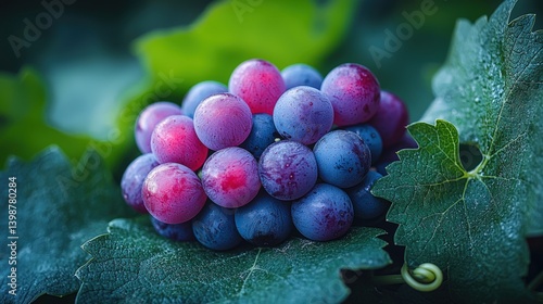 Wallpaper Mural Grape bunch showcasing early ripening with hints of color change and curling vine tendrils Torontodigital.ca