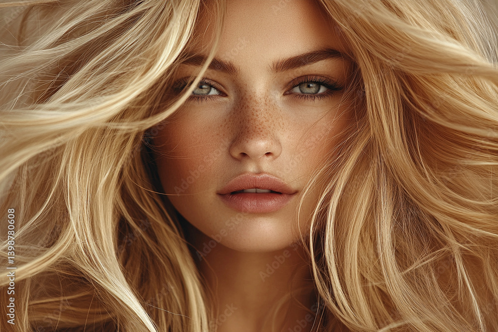 Captivating portrait of a woman with flowing blonde hair Captivating portrait of a woman with flowing blonde hair