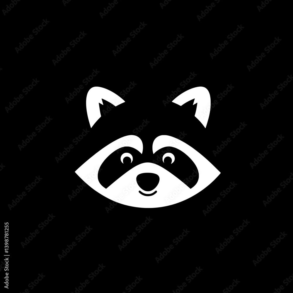 Raccoon face logo design in minimalism with vector graphics in black and white color scheme Raccoon face logo design in minimalism with vector graphics in black and white color scheme
