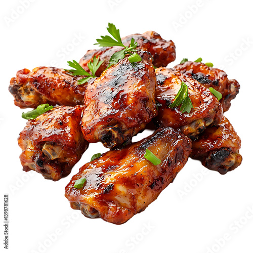 Smoked chicken wings, isolated on a white background.