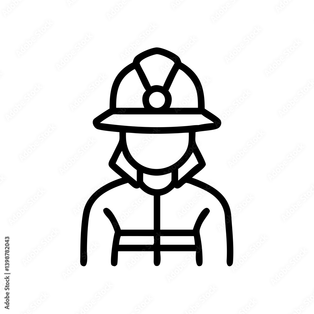 Firefighter wearing helmet in a simple line art style Firefighter wearing helmet in a simple line art style