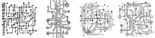 Complex network of pipes illustrating fluid dynamics in an industrial setting