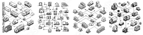 Logistics network diagram showing transportation flow and connections between various delivery points