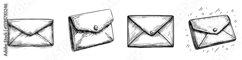 Various designs of envelopes displayed on a white background showcasing different styles and textures