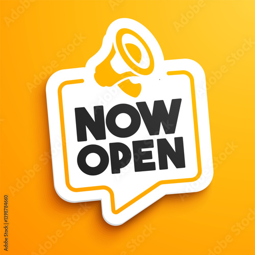 Speech Bubble Label With Megaphone And Text Now Open