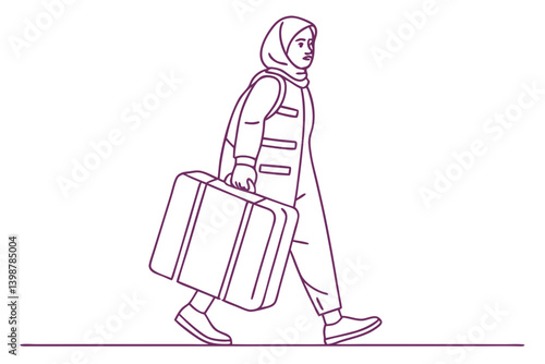 Minimalist Refugee with Suitcase Line Art