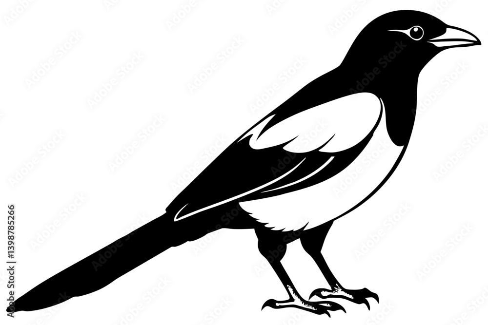Naklejka premium magpie silhouette line art vector illustration with a white background