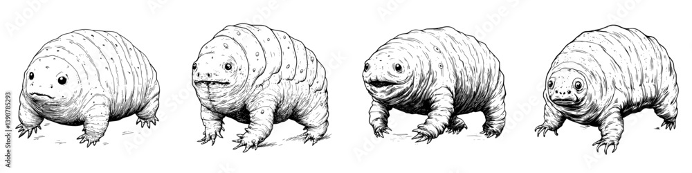 Obraz premium Unique illustrations of a fantastical creature exploring different environments in a whimsical and artistic style