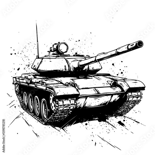 Military tank driving on a battlefield surrounded by splashes of dirt and debris during a training exercise