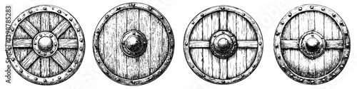 Vintage illustrations of various shield designs showcasing craftsmanship and historical significance