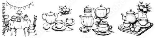 Celebrating a cozy afternoon tea party setup with treats and decorative elements in a quaint setting