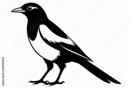 Fotografía magpie silhouette line art vector illustration with a white background