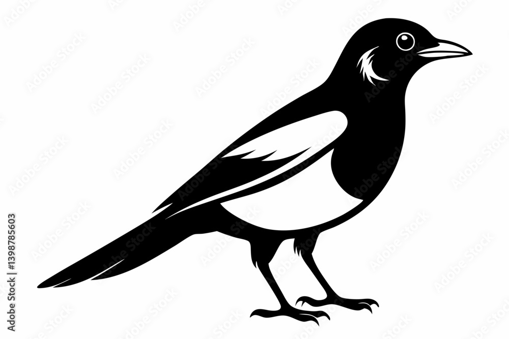 Obraz premium magpie silhouette line art vector illustration with a white background
