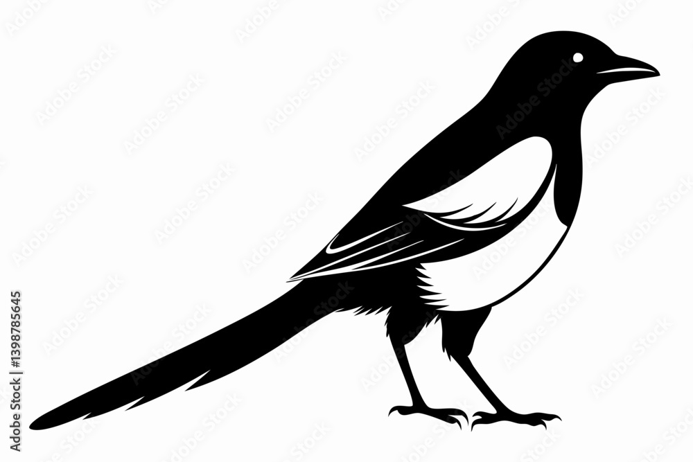 Obraz premium magpie silhouette line art vector illustration with a white background