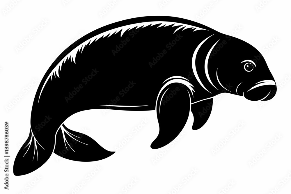 Obraz premium manatee silhouette line art vector illustration with a white background