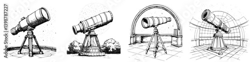 Illustration of telescopes in different settings highlighting the beauty of stargazing and astronomy